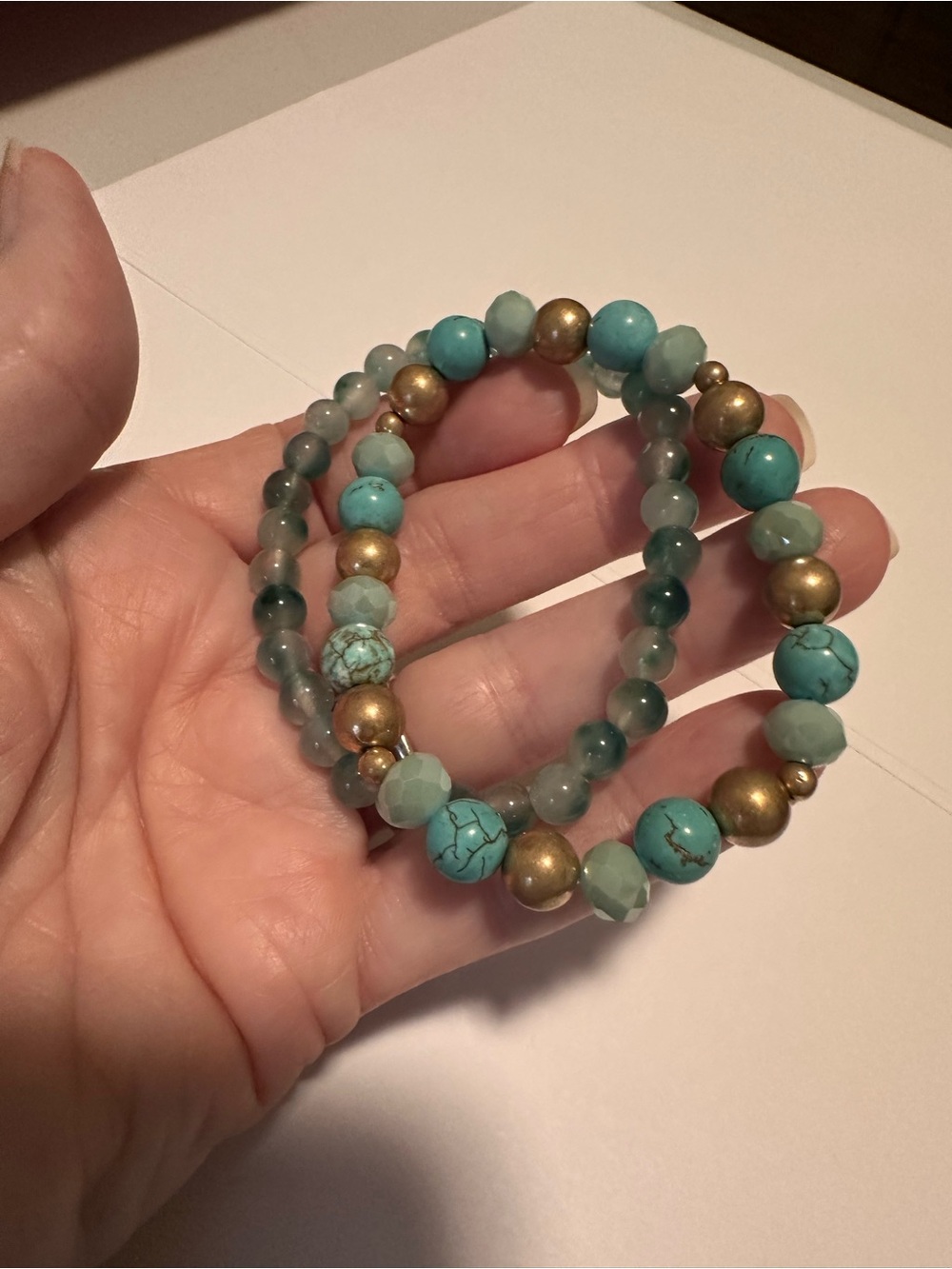 Turquoise & Gold Beaded Stretch Bracelet Set
